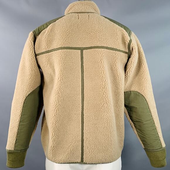 RRL by RALPH LAUREN Size L Tan Green Wool Blend One Pocket Sherpa Jacket - Picture 3 of 7